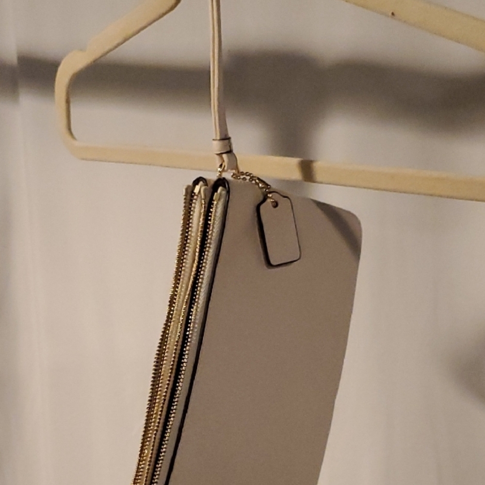 Coach Cream Wristlet Clutch with Gold Accents